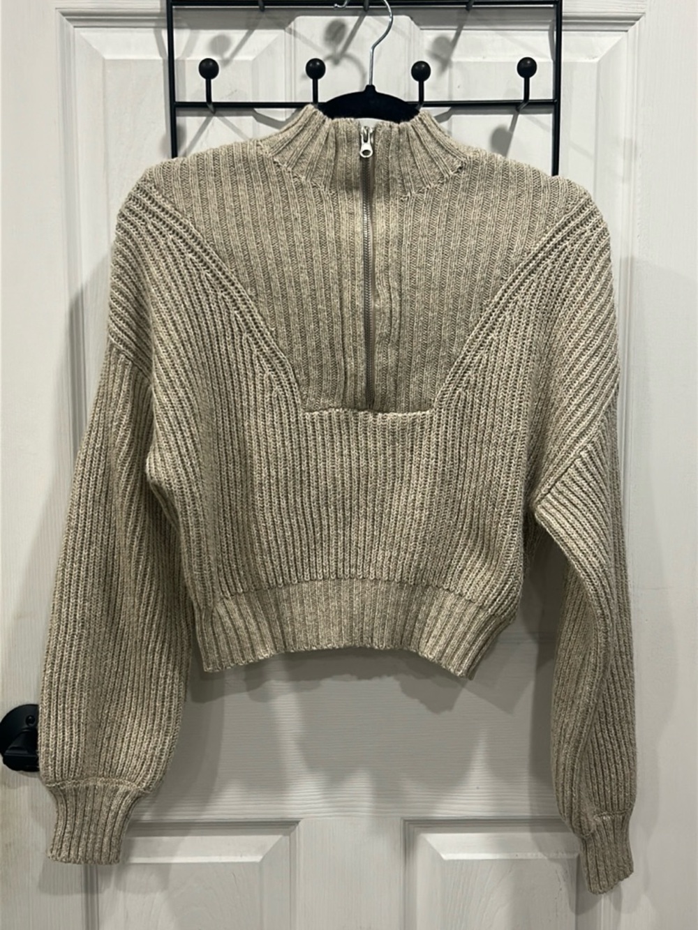 Garage Cropped Ribbed Half-Zip Sweater - Cream